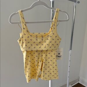 As Revival Short Set- Yellow Checkered Pattern with Purple Bows